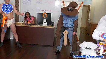 Preview 2 of Redhead Fuckinggggggg - Assfucked office stud enjoys threeway action