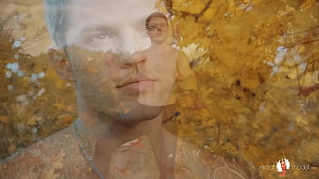 Preview 2 of Upskirt Ass Peg Stretch - Nude gay bear cyclist and masterbating under the autumn tree