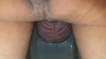Preview 2 of Mom Fuck Big Boobs Morning - Post-sex public urinal piss,  viewed between legs