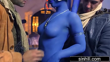 Preview 2 of Husband Porn Caned To Orgasm - Star Wars XXX Parody - Sexy Alien Slave Takes Two Dicks - Eva Lovia