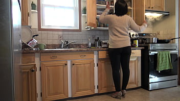 Preview 1 of Reluctant Strip Game - TABOO FAMILY: stepmother lets stepson fuck her while cooking in the kitchen