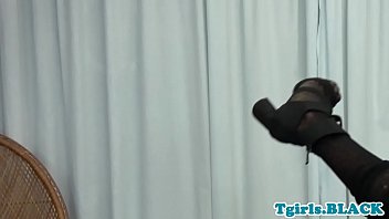 Preview 2 of Repe To Ten Sister - Masturbating ebony ts strokes her hard cock