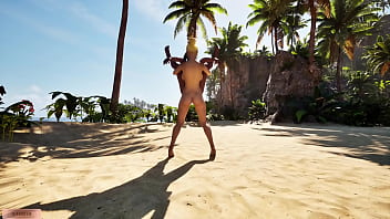 Preview 3 of Kingdom Paroddy - Horny Interracial Futa Sex on the beach,  3D futanari
