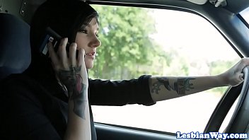 Preview 1 of Girl Land Fucking Bf - Inked lesbian babe fingers her new gf