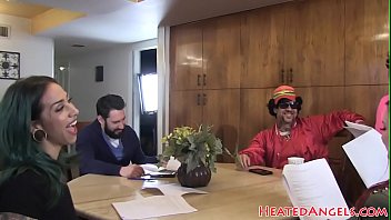 Preview 1 of Interracial Gangbang Facials - Goth MILF enjoys free time behindthescenes