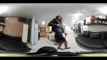 Preview 1 of Pee Nude Public - A 360&deg_ VR video of sexy Lauren posing in a black leather skirt and black leather