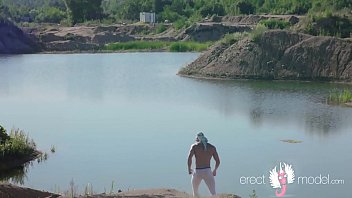 Preview 3 of Xxxi Bf Catrina Caf - Blonde muscle guy masturbating his wet cock in the lake water