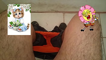 Preview 1 of Anime Gloves Handjob - Oso maduro piensa en bob esponja y gatitos mientras caga