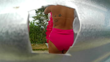 Preview 2 of Hotel Ward Boy Sex - Mujer grabada en cabina al aire libre(LATINA)
