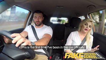 Preview 2 of Unfortunately Fuck In Bathroom - Fake Driving School Sexy busty posh blonde examiner sucks and fucks in car