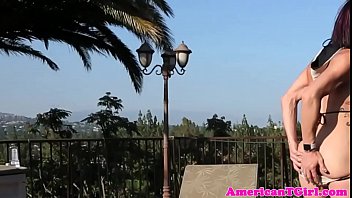 Preview 2 of Milk Tits Sec - Busty trans babe tugging herself outdooors