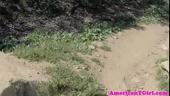 Preview 2 of Ageless Teen - Redhead ladyboy teasing and playing outdoors