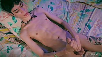 Preview 4 of Fuck Ambuse - Cute Skinny Twink Jerking His Big Cock And Shooting His Cum Handsfree
