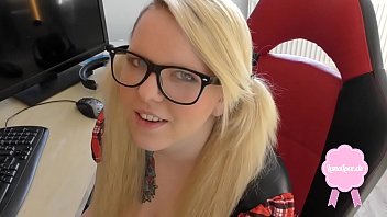 Preview 1 of Intern Fuck - Cute blond girl gets fucked in uniform big cumshot on her glasses!!!