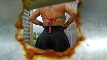 Preview 3 of New Bjg - Mujer grabada en cabina al aire libre(GRAN CULONA)