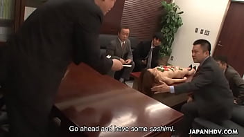 Preview 3 of Hollywood Heroin Xxx Video - Sushi girl is the main course of the office gangbang