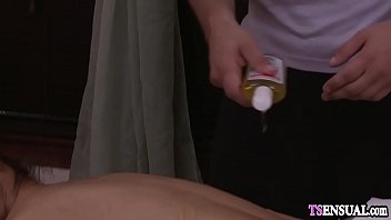 Preview 1 of Xxx Low Quality Video - Redhead shemale anal fucked by a massage guys hard dick