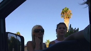 Preview 1 of Lesbian Catches Masturbating - Street Pickup of 2 Teens Fucked in Hot 3some
