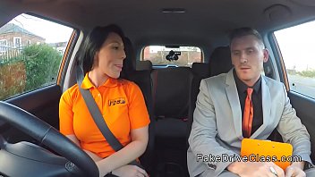 Preview 1 of Shy Bimbo - Big tits brunette pounding examiner in car