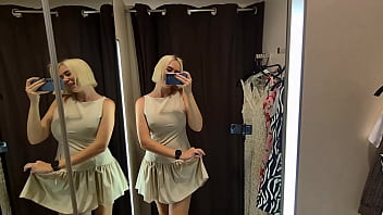 Preview 2 of Two Mints Frist Tim Xxx - Try On Haul Transparent Clothes,  Fitting room Try on haul at the mall. Public fetish