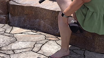 Preview 1 of Emma Kae - Hijab big fat ass booty white busty mature milf walking outdoor in sexy mini dress and flashing huge bubble butt in public - chubby plumper almost got caught masturbating her juicy fat pussy in car close up - public masturbation