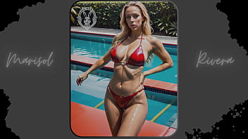 Preview 2 of Vidio Bokep Ank Sma - AI-Generated: &quot_Sun-Kissed Beauty&quot_ Stunning Red Bikini Photoshoot by the Pool (Part 6) | Waifu Models #001