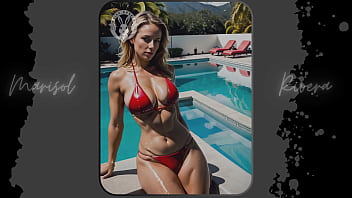 Preview 3 of Vidio Bokep Ank Sma - AI-Generated: &quot_Sun-Kissed Beauty&quot_ Stunning Red Bikini Photoshoot by the Pool (Part 6) | Waifu Models #001