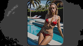 Preview 1 of Vidio Bokep Ank Sma - AI-Generated: &quot_Sun-Kissed Beauty&quot_ Stunning Red Bikini Photoshoot by the Pool (Part 6) | Waifu Models #001