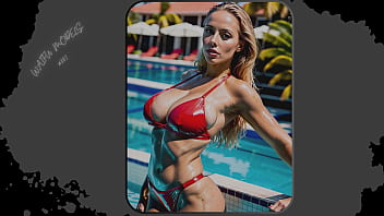 Preview 1 of Henthai Sex - AI-Generated: &quot_Sun-Kissed Beauty&quot_ Stunning Red Bikini Photoshoot by the Pool (Part 5) | Waifu Models #001