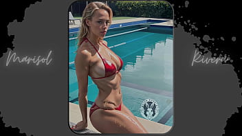 Preview 4 of Henthai Sex - AI-Generated: &quot_Sun-Kissed Beauty&quot_ Stunning Red Bikini Photoshoot by the Pool (Part 5) | Waifu Models #001