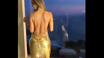 Preview 2 of Girl Cal Me - Sexy young girl is showing her sexy golden dress