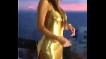 Preview 3 of Girl Cal Me - Sexy young girl is showing her sexy golden dress