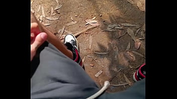Preview 2 of Lessbian Mommy - Jerking my big unut cock outdoors at the park