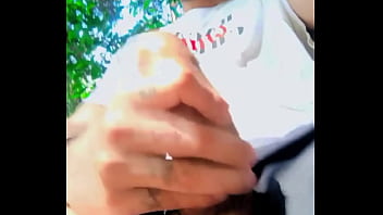 Preview 4 of Lessbian Mommy - Jerking my big unut cock outdoors at the park