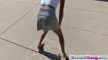 Preview 1 of Xxx Xo - Tiny Aria and Raquel shared with neighbors huge cock