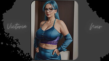 Preview 1 of Big Big Blowjob - AI: Vibrant blue hair and dark glasses DOMINATRIX - Part 15 - Waifu Models #003
