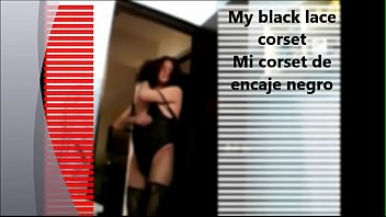 Preview 3 of Lasbian Toy Group - My black lace corset - Mi corset de encaje negro