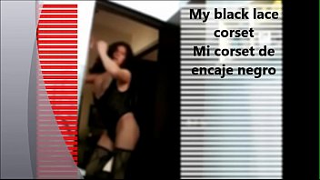 Preview 1 of Lasbian Toy Group - My black lace corset - Mi corset de encaje negro
