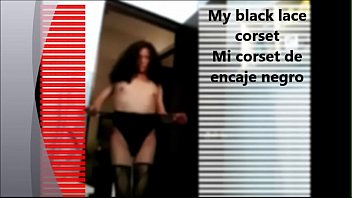 Preview 4 of Lasbian Toy Group - My black lace corset - Mi corset de encaje negro