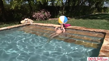 Preview 1 of Demon Spray In Mouth - Big tits latina girlfriend getting fucked in swimming pool