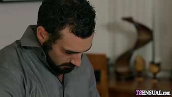 Preview 2 of Serciporno - Slender shemales hard cock anal fucks a massage guy
