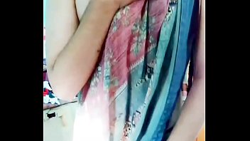 Preview 1 of Swallowing Blonde - Hot girlish boy with big boobs dances in saree and burns nipples