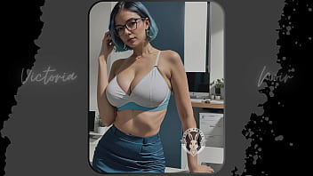 Preview 4 of 10 Years Gals Sex Videos - AI: Vibrant blue hair and dark glasses DOMINATRIX - Part 13 - Waifu Models #003