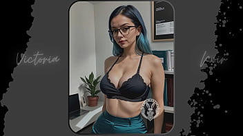 Preview 4 of Virgin Niked Girl - AI: Vibrant blue hair and dark glasses DOMINATRIX - Part 12 - Waifu Models #003