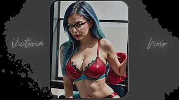 Preview 1 of Czech Private Voyeur - AI: Vibrant blue hair and dark glasses DOMINATRIX - Part 9 - Waifu Models #003