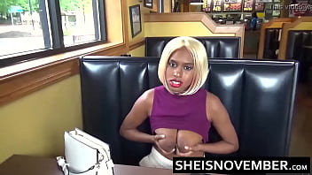 Preview 2 of Hetreo Virgin - HD Looking Up With Hard Big Cock Pushing Down My Throat,  Kneeling Blowjob On Dirty Floor,  Cute Blonde Busty Black Whore Sheisnovember Sucking BBC With Huge Saggy Natural Tits And Dark Brown Nipples Squeezed Closeup By Msnovember
