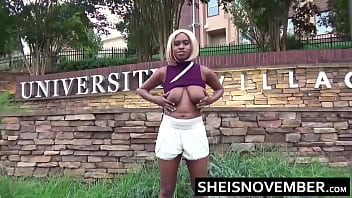 Preview 1 of Mujeres Bajitas Sexys Virgenes - I&#039_m Meeting My Professor In A Public Restaurant Restroom For A Blowjob To Pass His Class,  Hot Black Young Slut Student Sheisnovember Flashing Her Big Natural Tits,  Round Areolas,  And Brown Booty Before Sucking His Big Cock By Msnovember