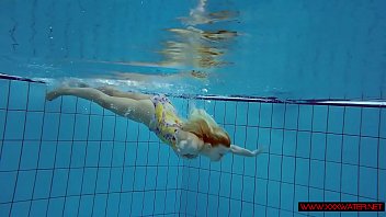 Preview 2 of Triplets Lesbian - Blonde in a dress in a pool