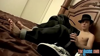 Preview 2 of Milf Seduce Skating Boy - Cute twink Blinx strips and strokes over his delicate feet