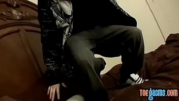 Preview 1 of Milf Seduce Skating Boy - Cute twink Blinx strips and strokes over his delicate feet
